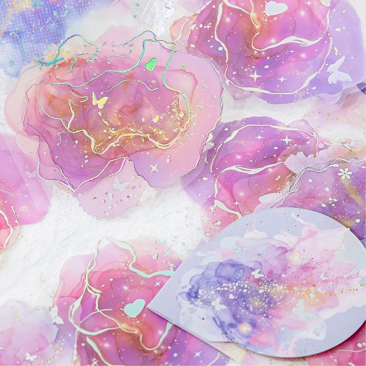 10 Pcs Colorful Series Decorative Sticker Watercolor Foil Stamping Collage Scrapbooking Label Diy Diary Journal Planner Qme