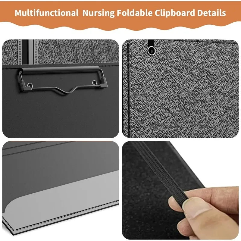 3-Layer Foldable Nursing Clipboard Pocket Pen Holder Elastic Band Qme