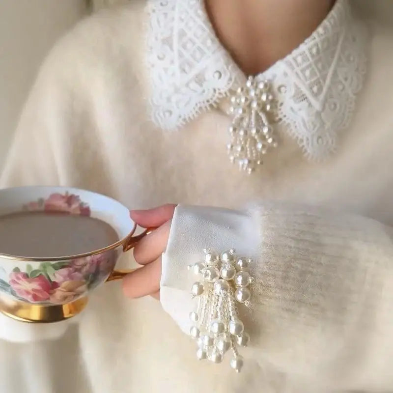 Fashion Beaded Tassel Brooch French Elegance Flower Design Pin Women Accessories Qme Default Title