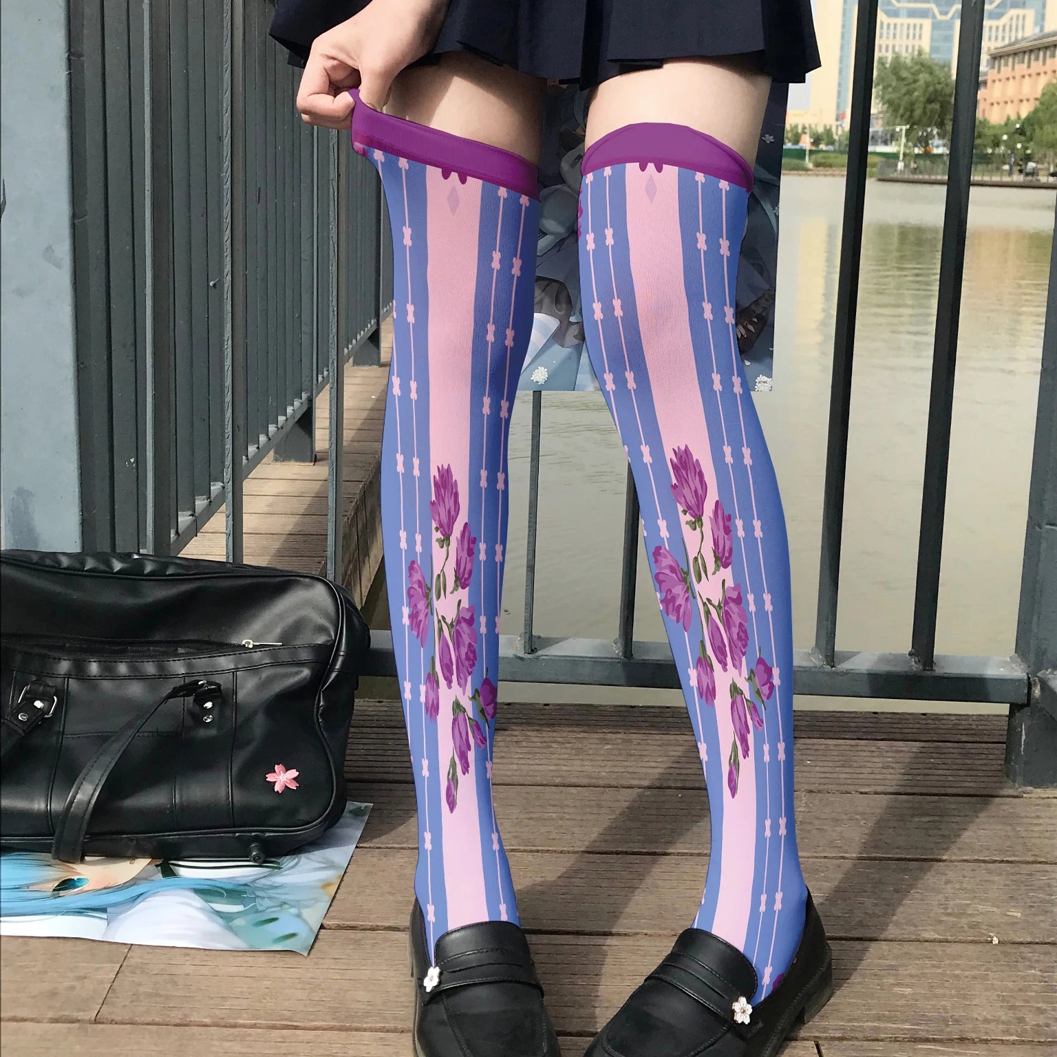 Sweet Cute Loli JK Stockings Fashion Girl 3d Printing Pink Purple Qme
