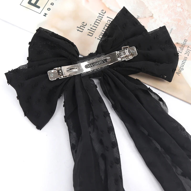 Black Chiffon Bow Hair Clip Women Large Bowknot Stain Hairpin Qme