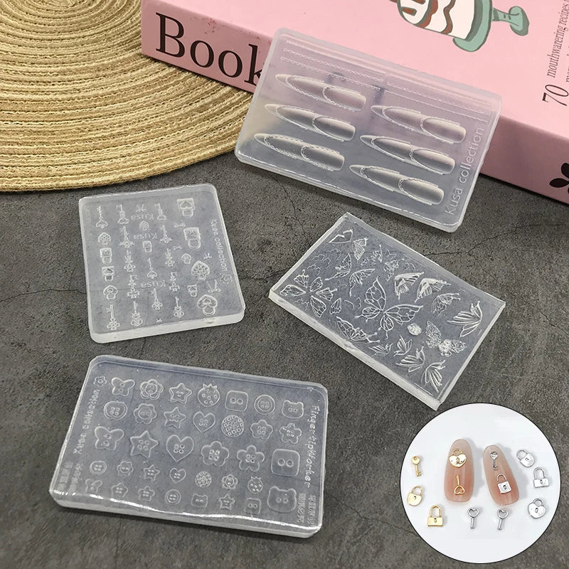 Cartoon Butterfly Button Key Lock Silicone Nail Stamping Mold Qme
