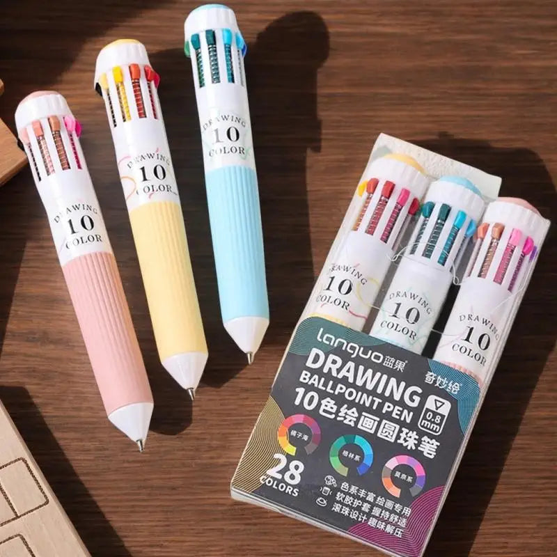 28 Ballpoint Pen Soft Grip Press Multicolor Writing Drawing School Qme
