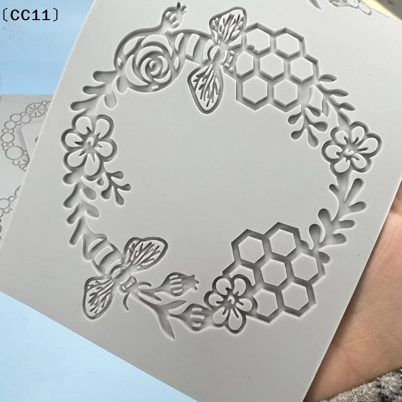 Garland Leaves Design Circle Texture Sugar Craft Silicone Pad Dessert Qme