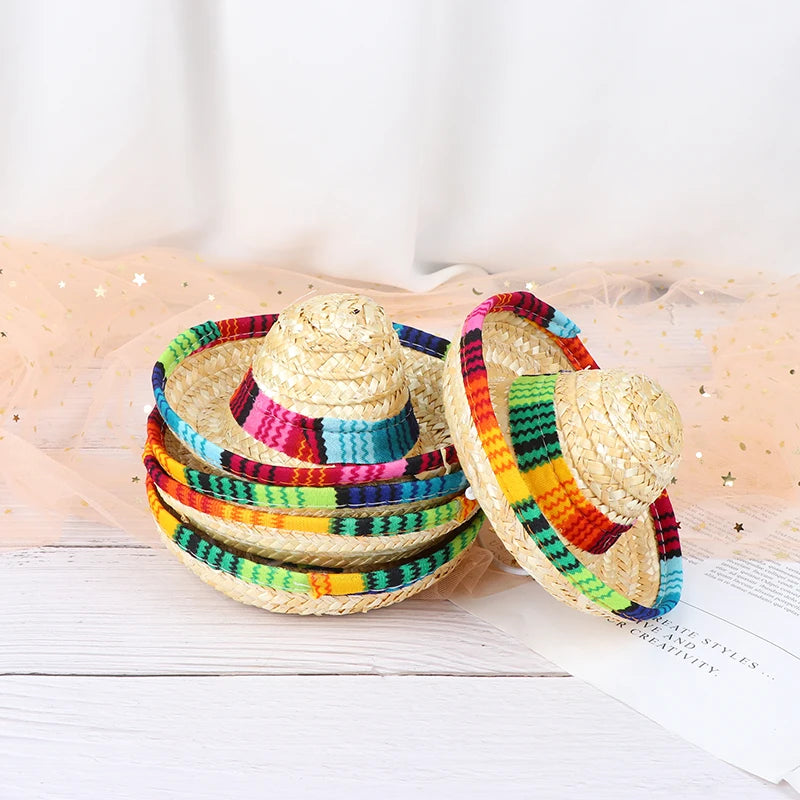 Party Straw Hats Dogs Hat Mini Pet Sombrero Cat Sun Beach Qme