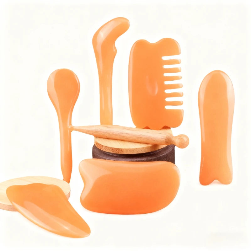 7-Piece Gua Sha Beauty Massage Tool Natural Resin Scrapers Relaxing Qme Default Title