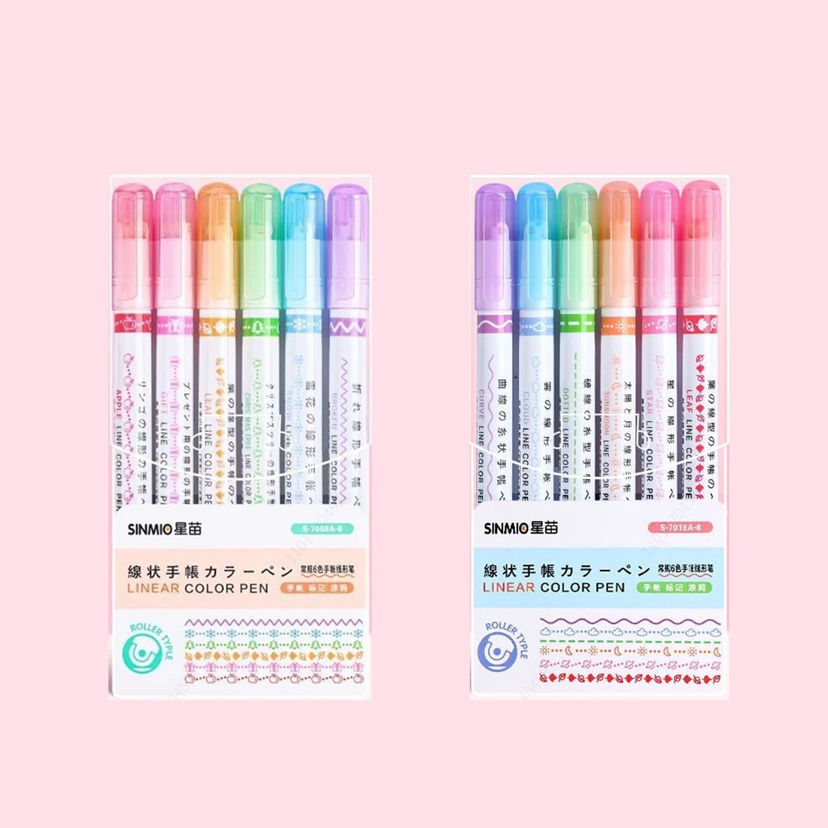 6-24pcs/set Flower Line Shape Highlighter Pen Roller Tip Curve Liner Marker Kawaii Stationery School Office Supplies Qme orange And blue