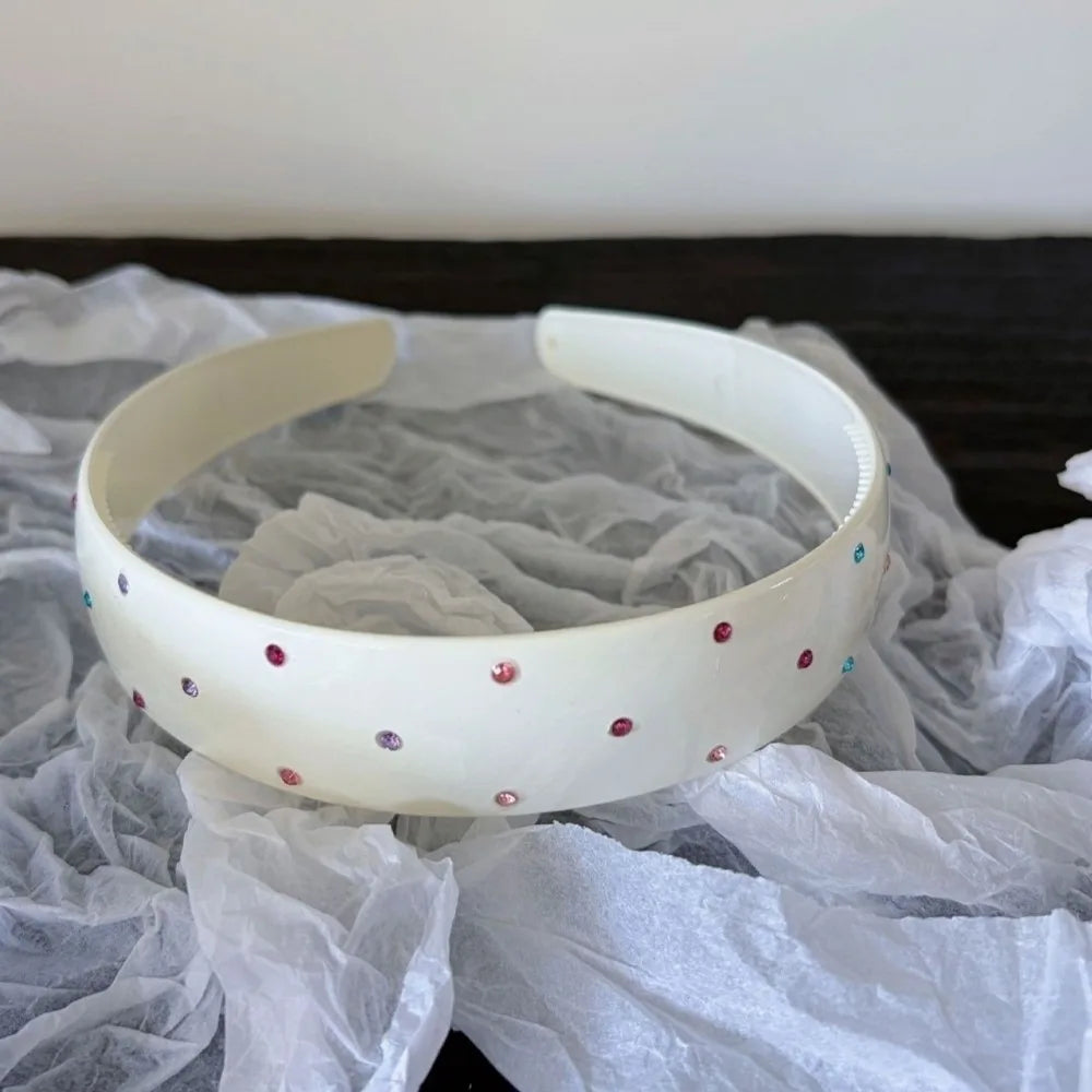 Luxury Colorful Acrylic Rhinestone Headbands Leopard Print Non-slip Wide Hair Hoops Shiny Vintage Hair Accessories Daily Qme White