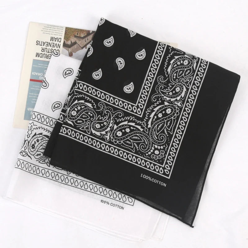 Unisex Cotton Bandana Kerchief Hip Hop Black Hair Band Neck Scarf Qme