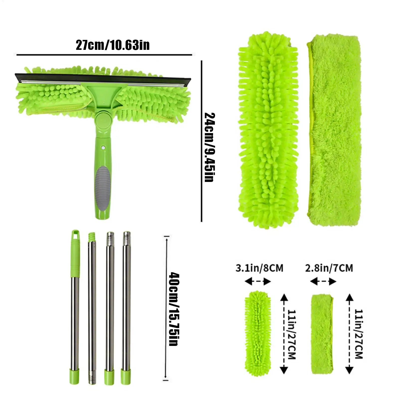 Window Cleaner Tool Household Window Washer Squeegee Kit 2 In 1 Brush Wiper With Extension Pole For Shower Glass Wall Tile Qme