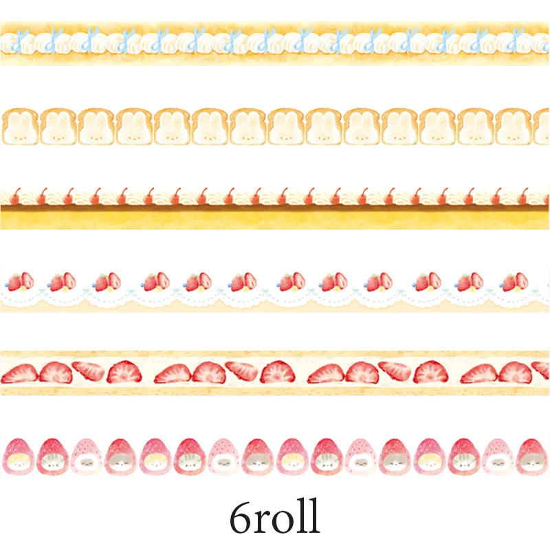 6Roll Cute Cartoon Food Theme Glitter Washi Tape for DIY Scrapbooking Collage Art Supplies Phone Case Notebook Decoration Qme A