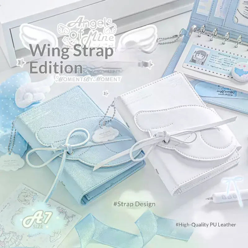 Angel Wings Notebook Cute 3 Fold Binder Journal PU Leather Multi Qme