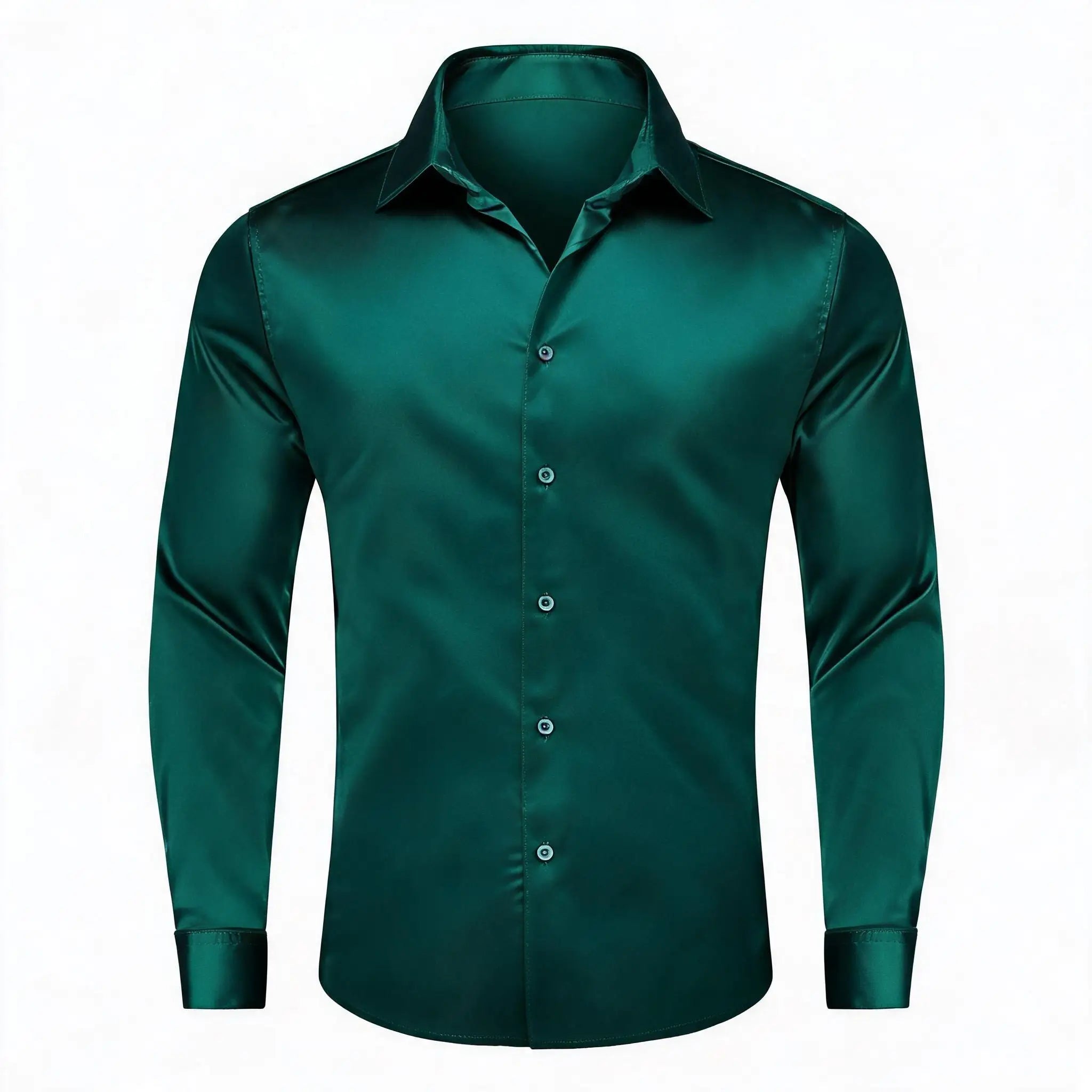 Solid LS Shirt Brown or Pink or Purple or Green or Blue or Black or Red Basic Button Office Daily Fit Qme