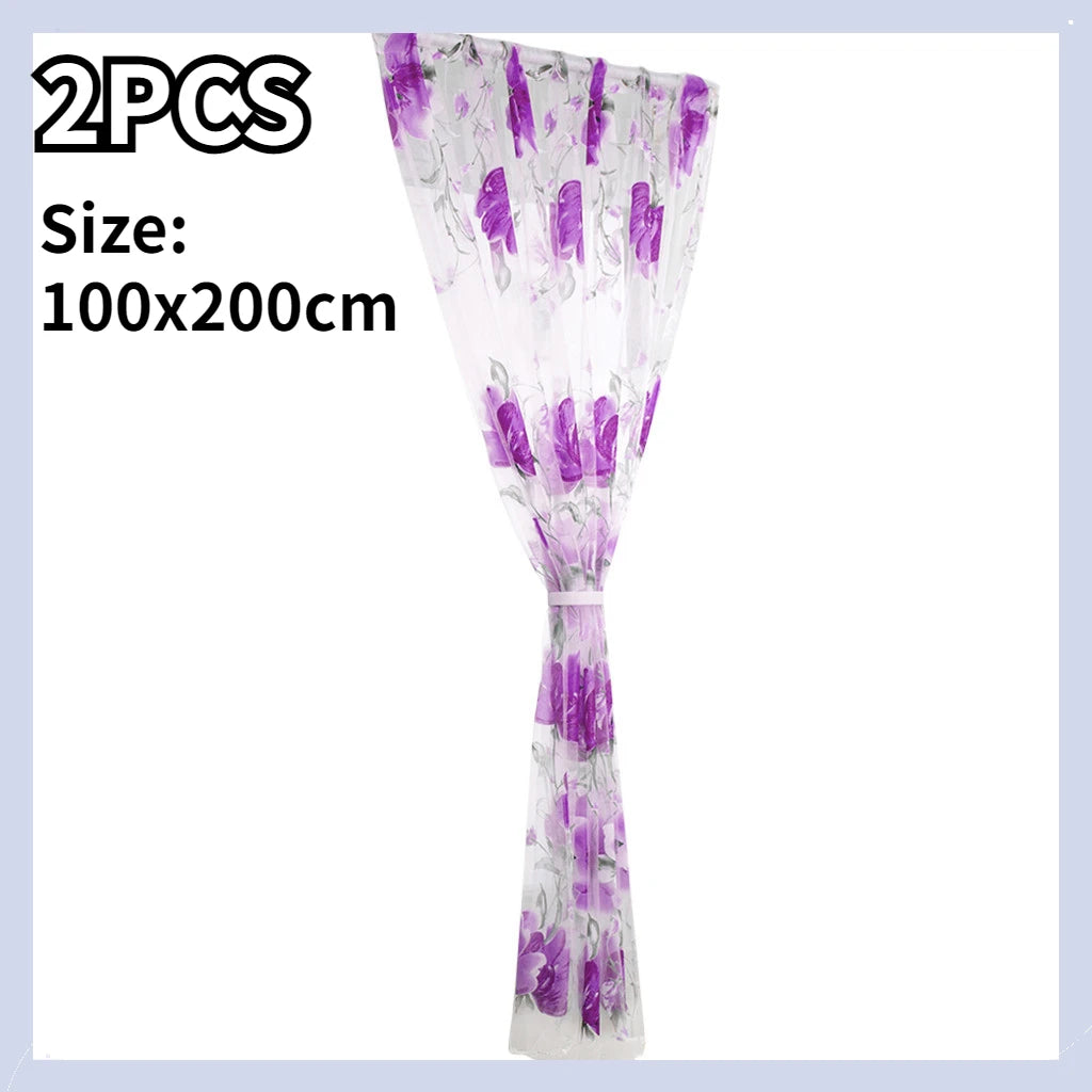 1/2 PCS Vines Leaves Tulle Door Window Curtain Drape Panel Sheer Scarf Valances Colorful Floral Pattern Transparent Curtains Qme Purple 3