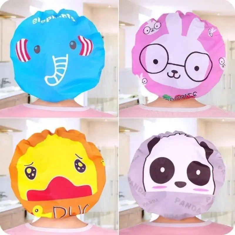 4Pcs/lot Random Style Lovely Cartoon Women Shower Caps Colorful Bath Shower Hair Cover Adults Waterproof Bathing Cap Animal Qme