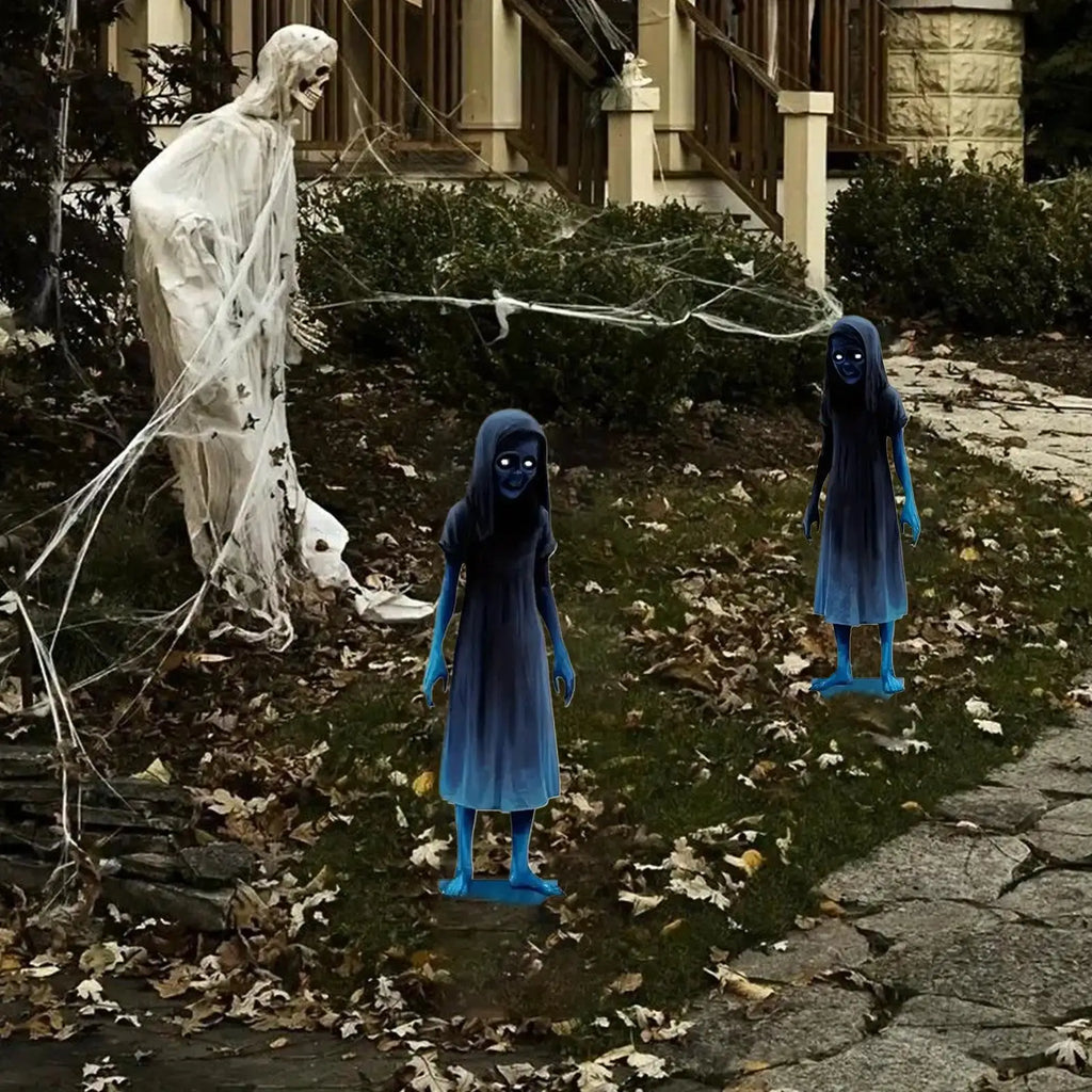 Haunted Twin Ghost Yard Signs Spooky Twins Outdoor Stakes Decorations Qme