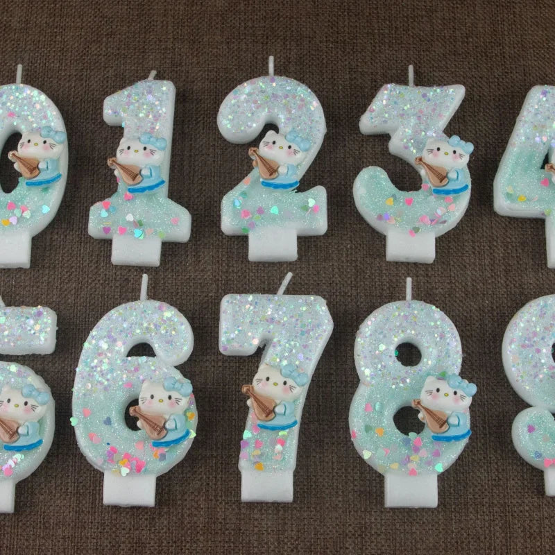 Hello Kitty Number Birthday Candles 0-9 Cartoon Cake Topper Decor Qme