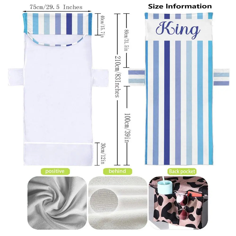 1Pc Striped Beach Chair Cover with Side Storage Pockets Pool Lounge Chaise Towel Sun Lounger Covers suitable for Beach Chair Qme Blue China Mainland