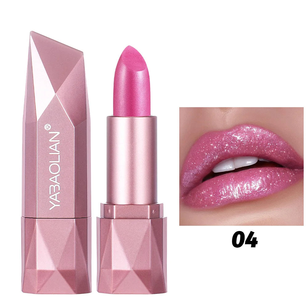 Diamond Shine Lipstick, Pearlescent Golden Lipstick with Fine Glitter, High Gloss Hydrating Long Lasting & Non-Drying Lip Makeup Qme 04