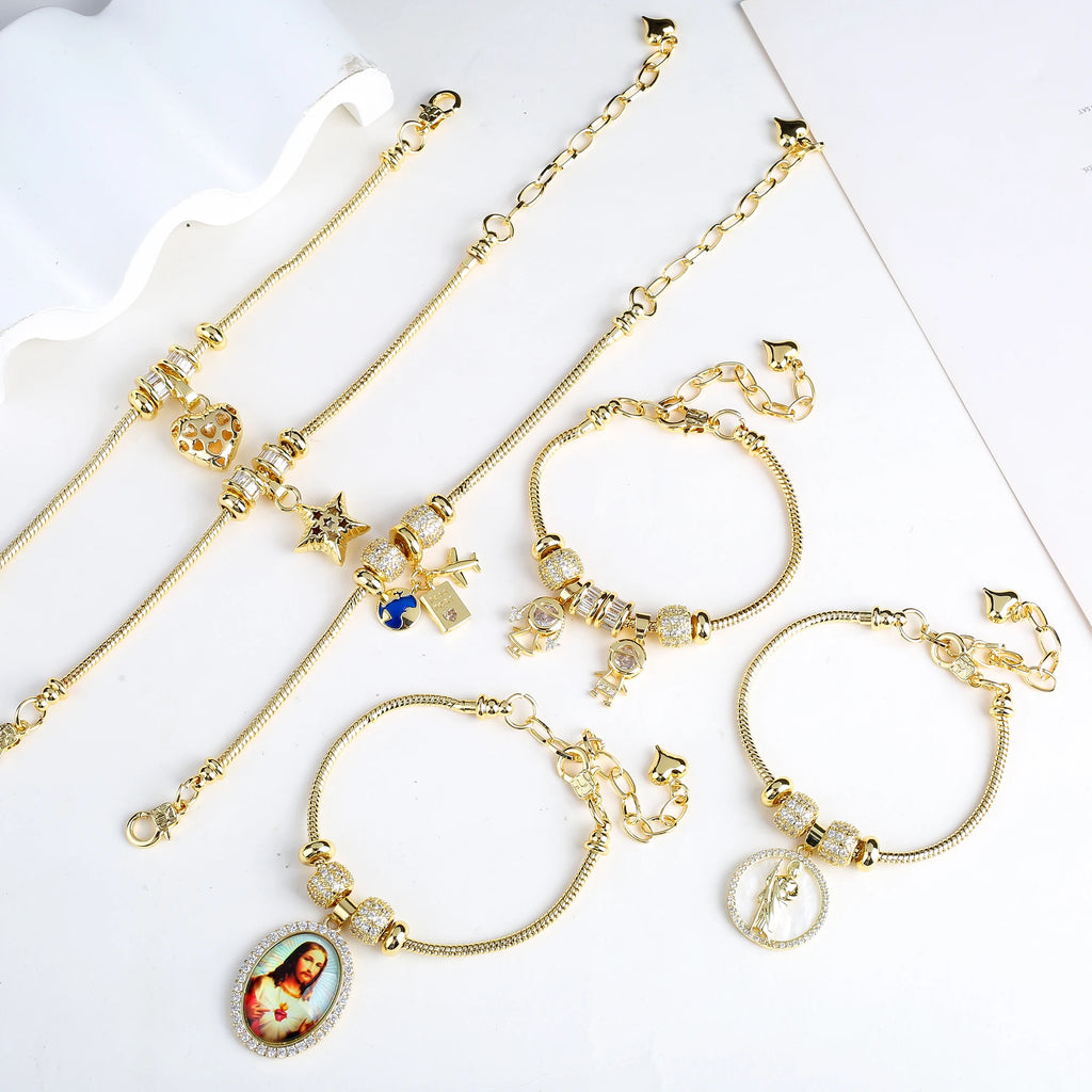 Adjustable Zirconia Geometric Character Heart Shape Snake Chain Bracelet Fashion For Woman Girl Holiday Birthday Jewelry Gift Qme