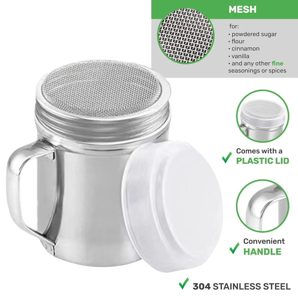 Powder Shaker Bottle Stainless Steel Salt Shakers Bottle With Dust-Proof Lid With Handle Container Jar for Coffee Flour Sugar Qme
