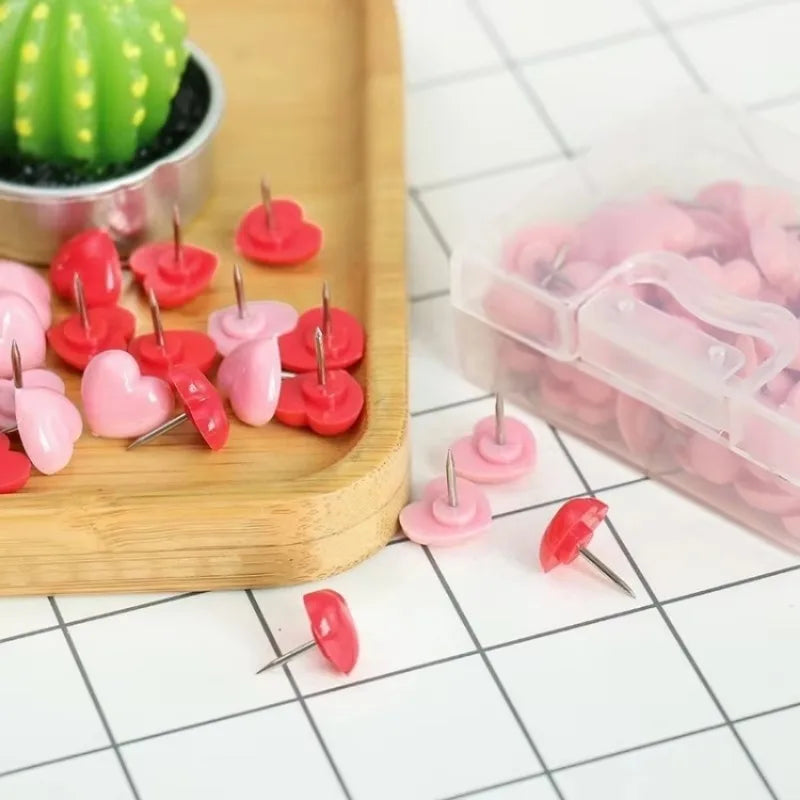 Ins Pink Creative Heart Peach Small Flat Head Push Pin Soft Wooden Qme