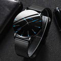 1PCS Geneva Men's Watch Fashion Blue Needle Quartz Watch Simple Business Mesh Belt Watch Qme Blue