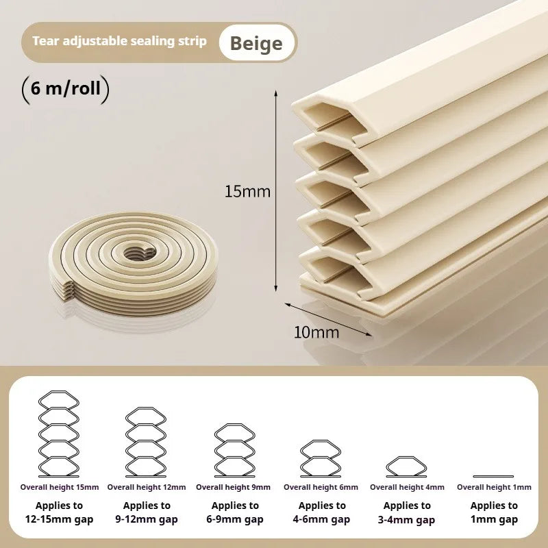 6M Tearable Weather Strip Anti-theft Door Multi-layer Windproof Dust-proof Self-adhesive Sound Insulation Window Gap Seal Strip Qme Beige 1pc
