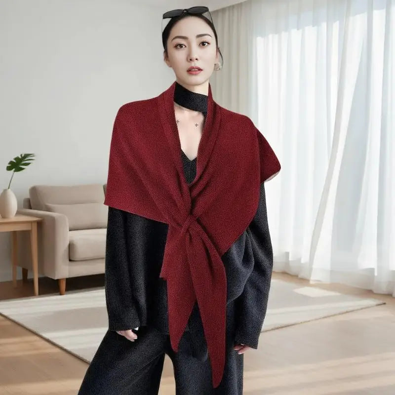 Winter Women Shawl Wraps Cardigan Cape Wool Blend Triangle Scarf Qme