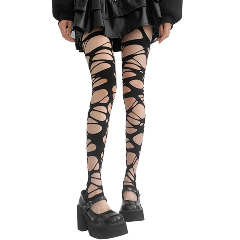 Sexy Black Ripped Fishnet Tights Fashion Women Gothic Punk Hollow Out Qme