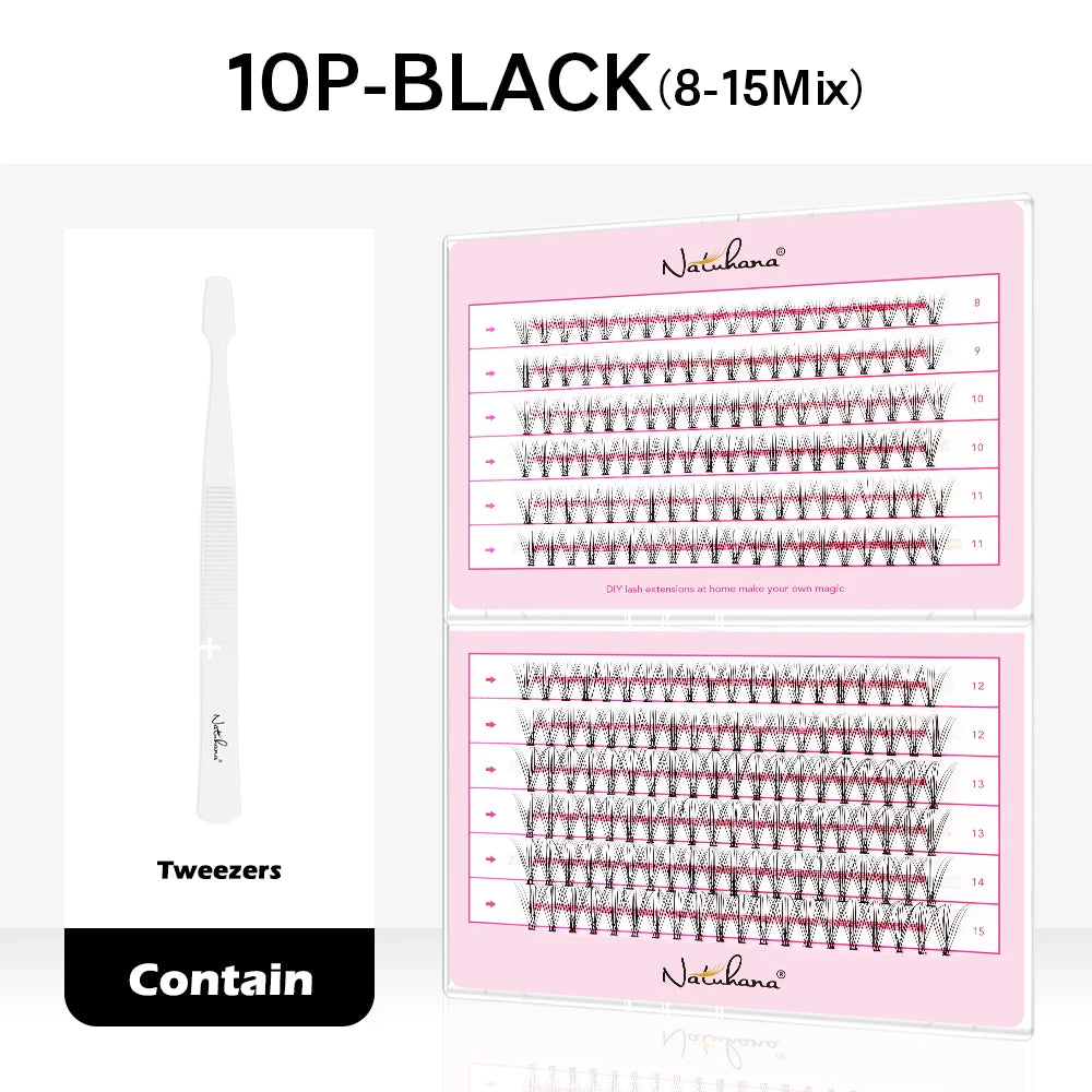 NATUHANA 10D 20D 30D 40D Cluster Eyelashes DIY Mink Individual Lashes Qme 10P Black T Mix 8-15mm