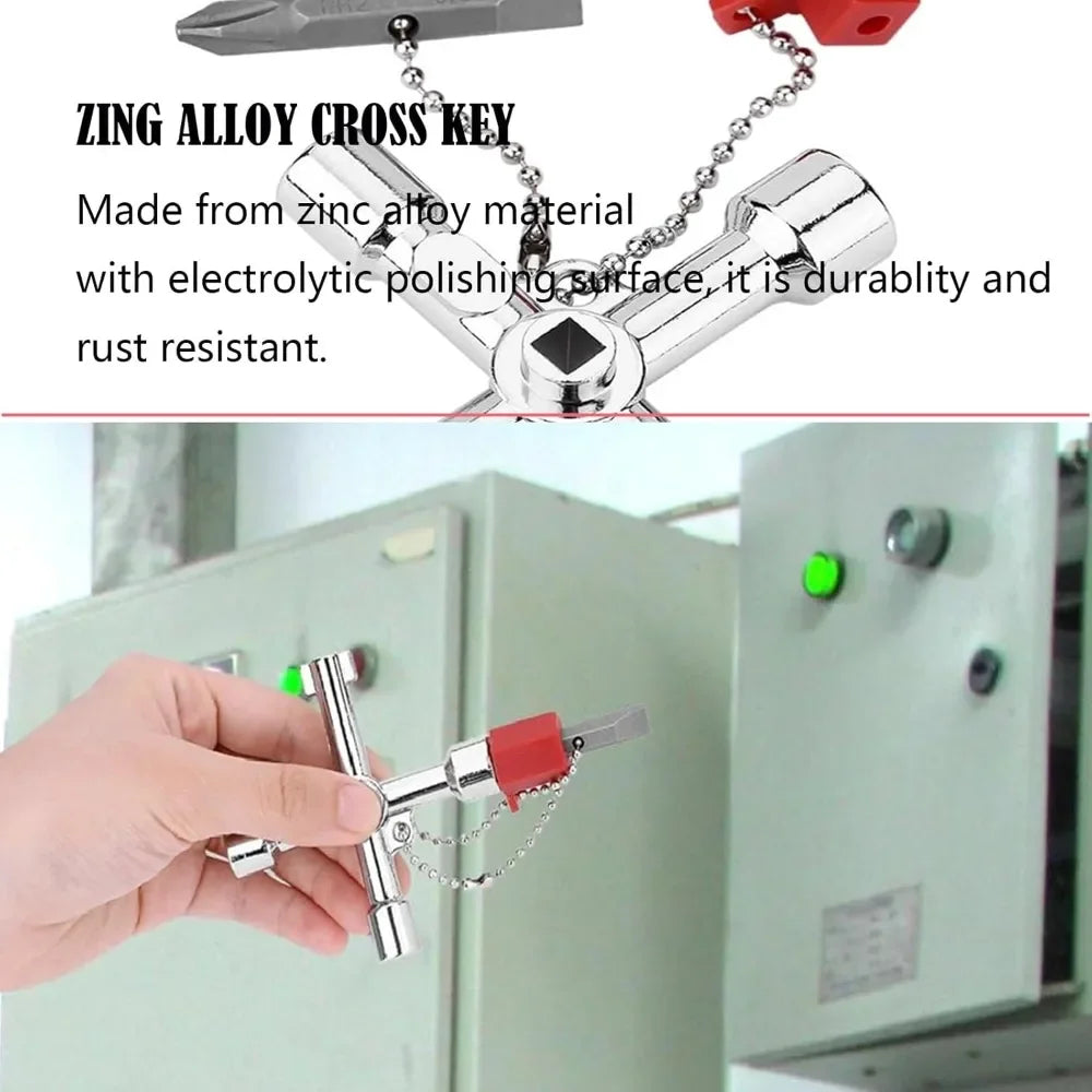 4-in-1 Cross Switch Square Key Wrench Multifunction Repair Hand Tools for Electrical Elevator Control Cabinet Valve Universal Qme