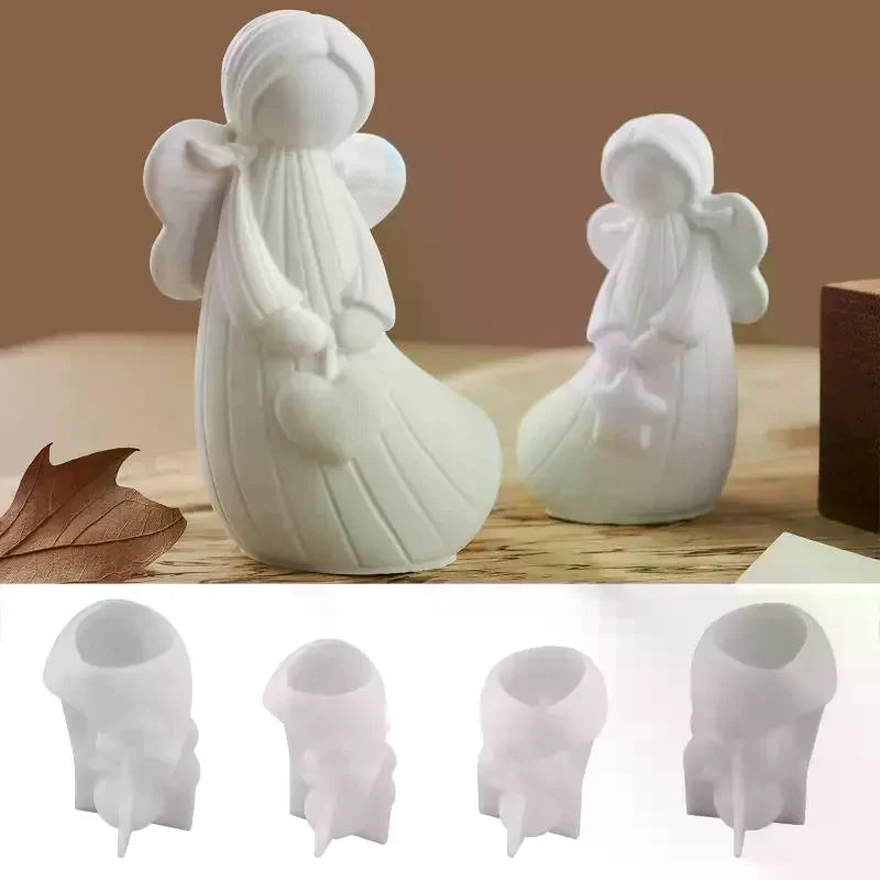 2Pcs DIY Handmade Angel Plaster Resin Moulds With Heart Star Designs 3D Angel Silicone Moulds Decorative Sculptures Craft Qme