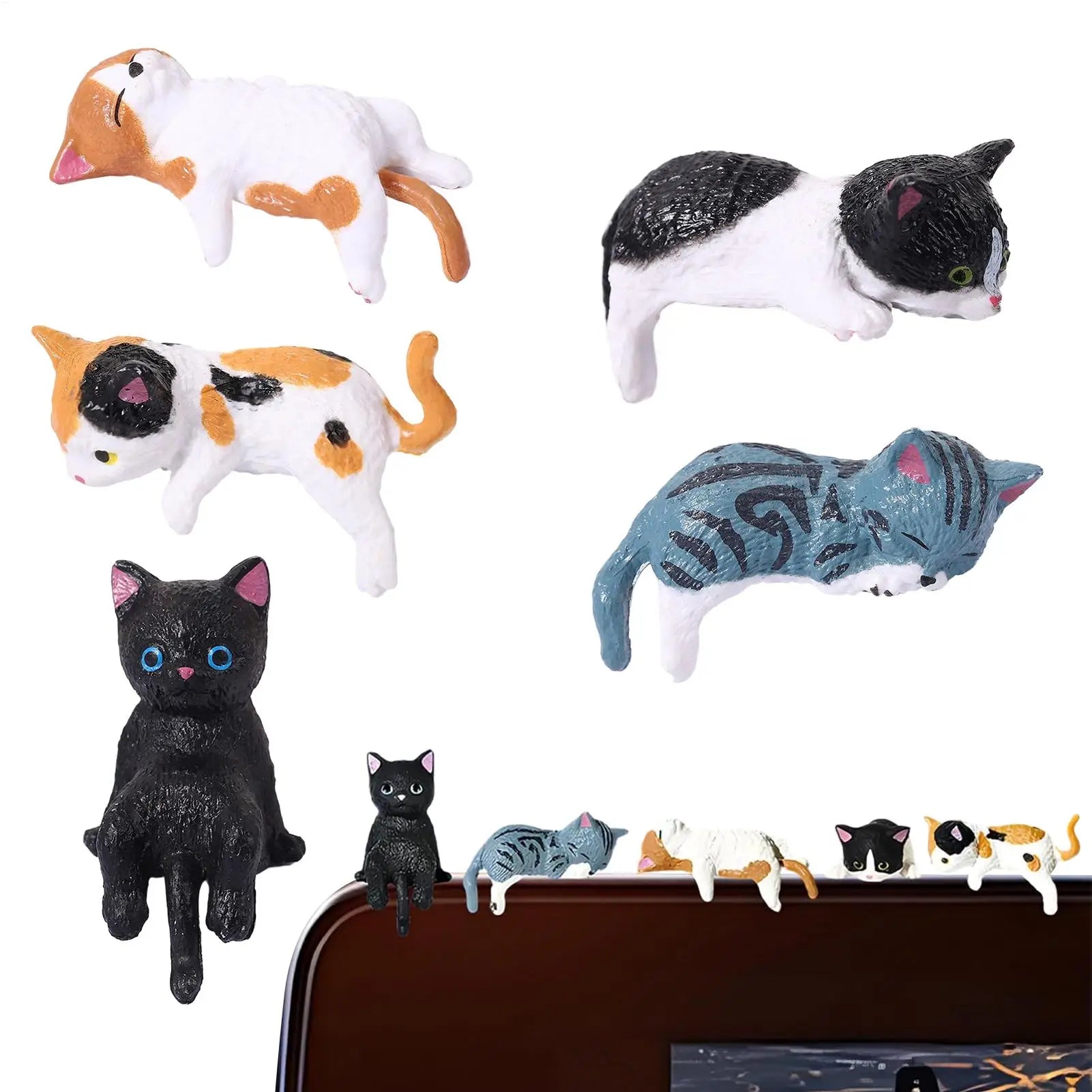 Cat Figurines Cartoon Resin Cute Car Ornament 5 Pieces Kitten Figurines Desk Decor for Women Vehicle SUV Dashboard Computer Desk Qme