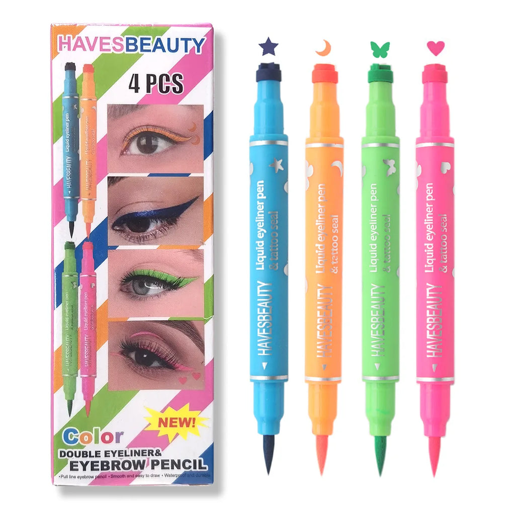 Dual-ended Pattern Stamp Eyeliner Waterproof Non-smudge Embellish End Qme 4color-Set