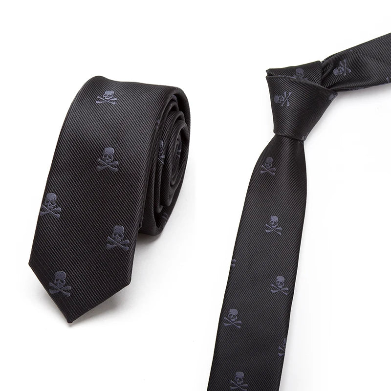 Slim Skull Ties Men Women Classic Polyester Black Neckties Fashion Qme