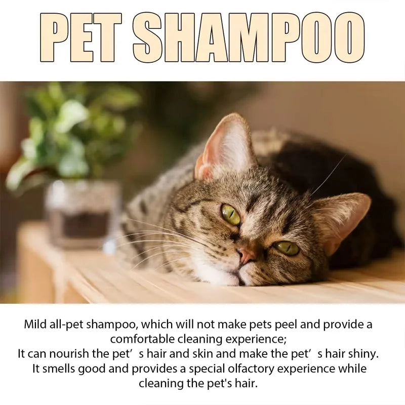 Pet shampoo is gentle and clean. Pet cat and dog hair is soft and non knotting. Shampoo shampoo Qme
