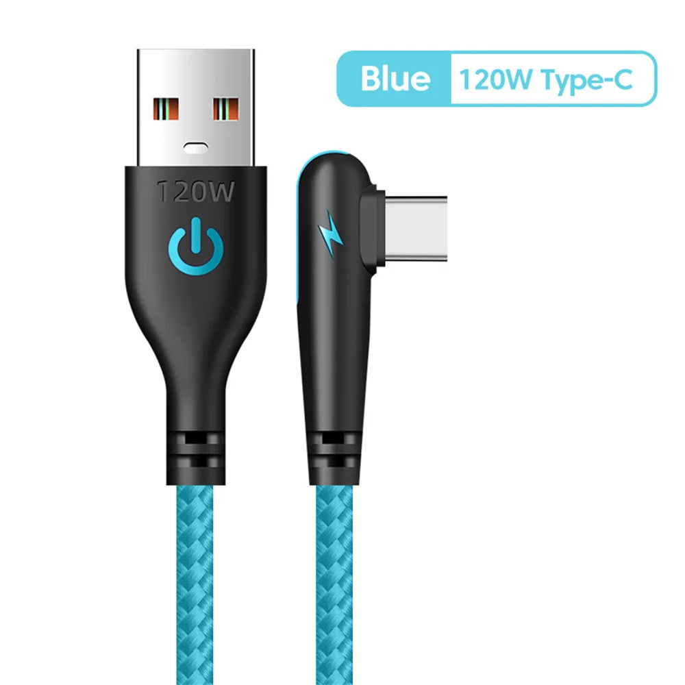 120W USB Charger Cable Type C Fast Charge Date Wire Phone Portable PD Nylon Braided Cord Charger Cord For Xiaomi Huawei Samsung Qme Blue 0.25m