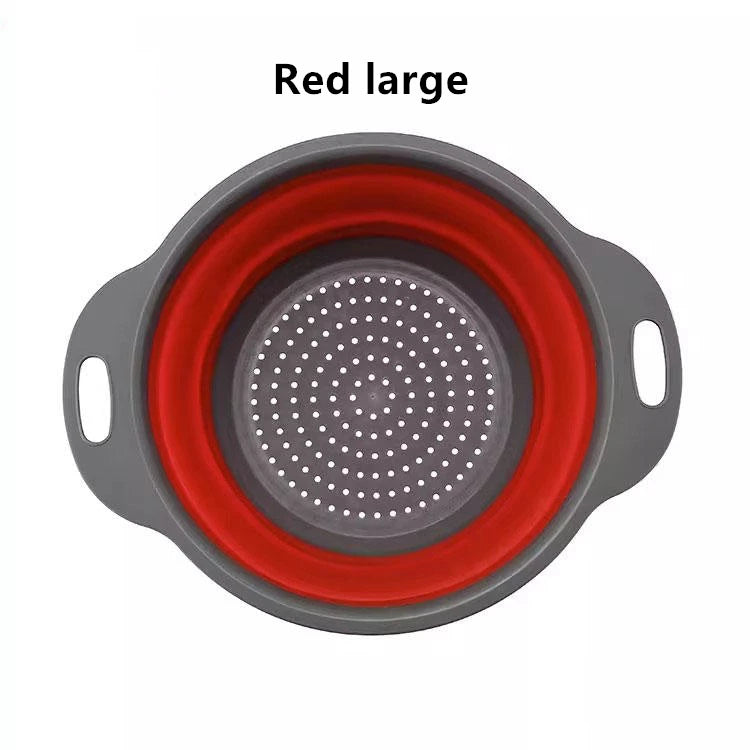 Foldable Vegetable Fruit Cleaning Basin Drainage Basket Silicone Collapsible Colander Folding Wash Drainer Kitchen Storage Tools Qme Red large