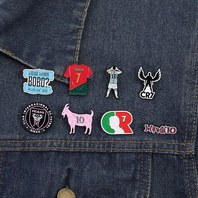 Football Star Surrounding Enamel Pins Letters Cr7 Football Club Messi 10 As Lapel Metal Badge Brooch Jewelry Gift In Wholesale Qme