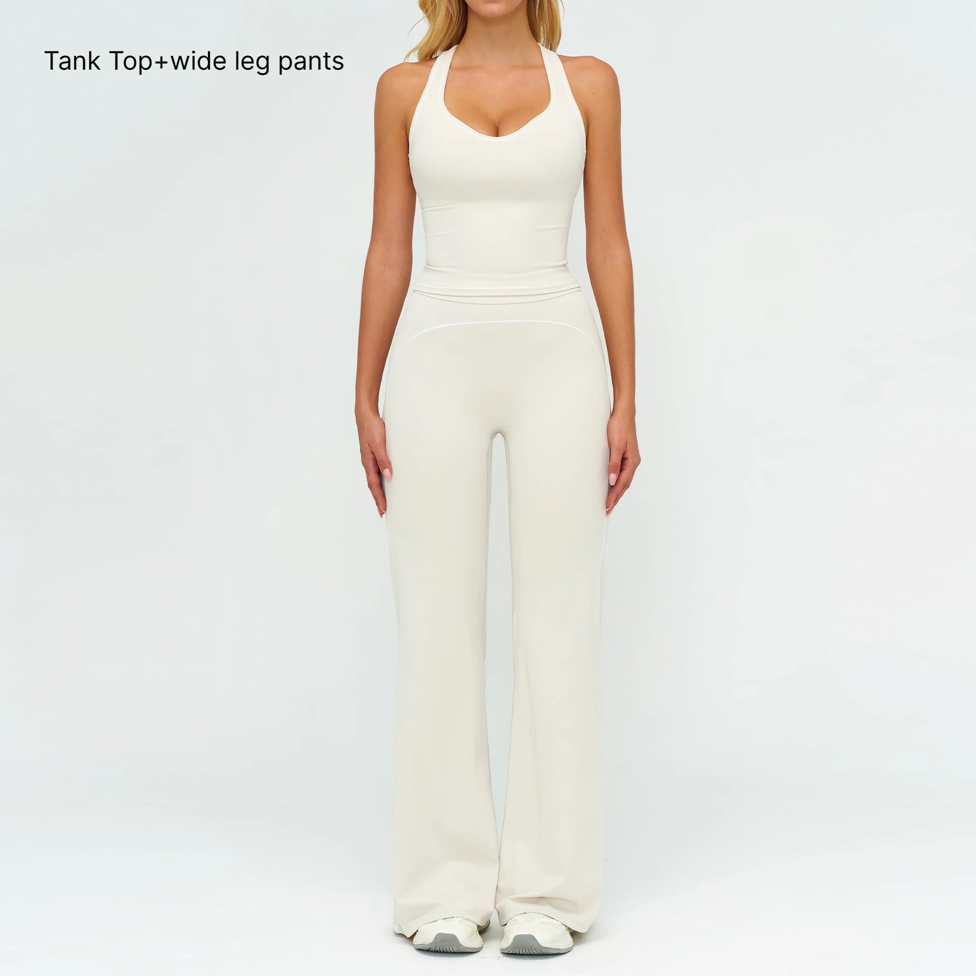 A 2PCS Yoga Set Gym Clothes Outdoor Sports Outfits Women Tracksuit Gym Fitness Suits Workout Flared Pants Sportswear Qme 2pcs Apricot S