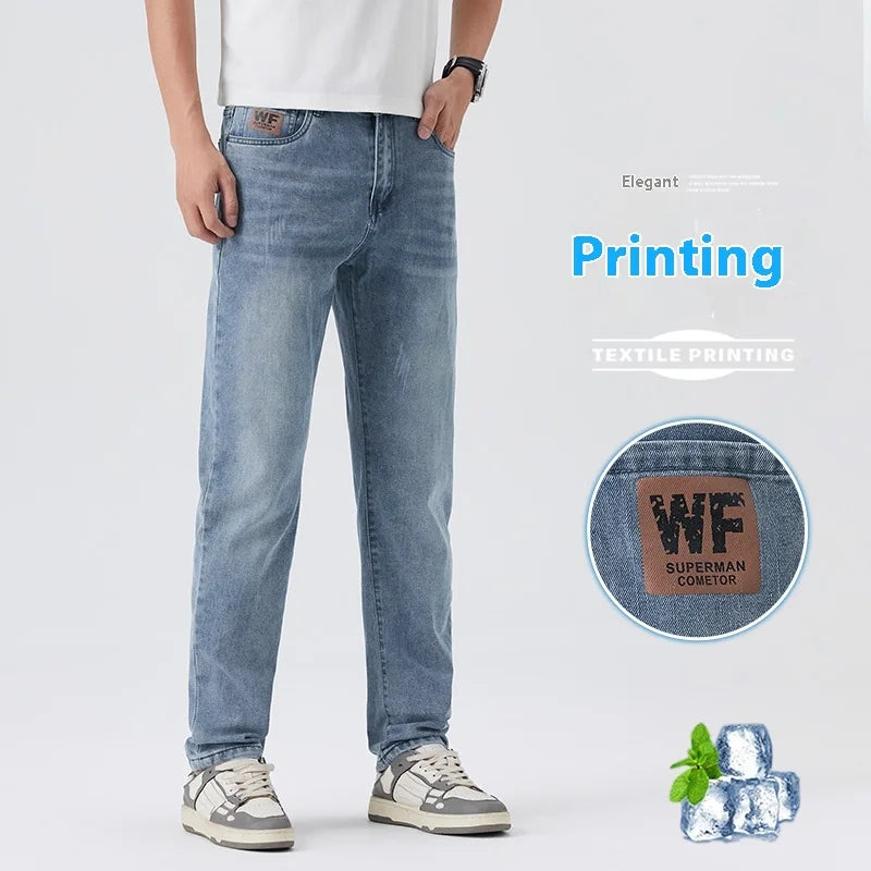 Jeans men summer new slim fit skinny pants casual pants men Korean style trendy thin nine-point pants Qme