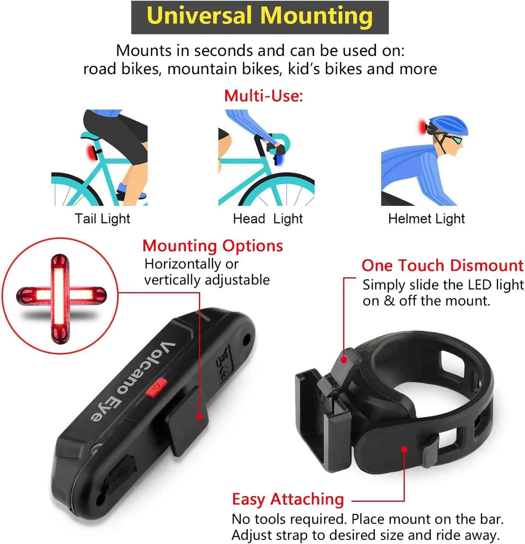 Bike Rear Tail Light, USB Rechargeable LED Safety Light for Bicycle, Ultra Bright Waterproof Cycling Taillight Fits on Any Road Qme