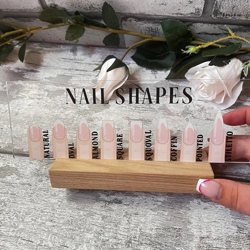 Acrylic Nail Shapes Display Board Wood Base Mannequin Fingertips Qme