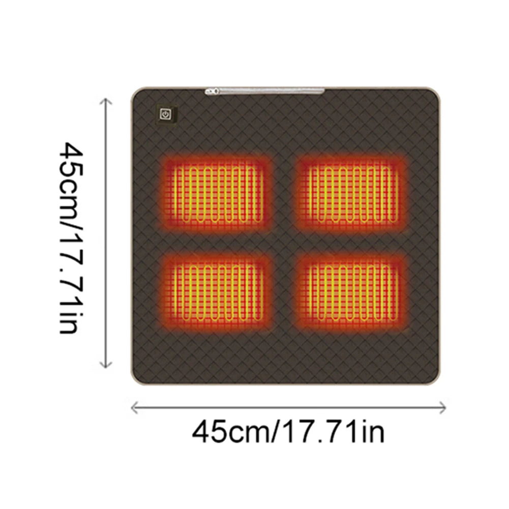 4 Heated Areas Camping Chair Heated Cushion Portable Heating Mat Cushion 3 Adjustable Temperature Type C/USB Charging for Winter Qme Dark Brown 45X45CM Oxford Cloth Autumn And Winter