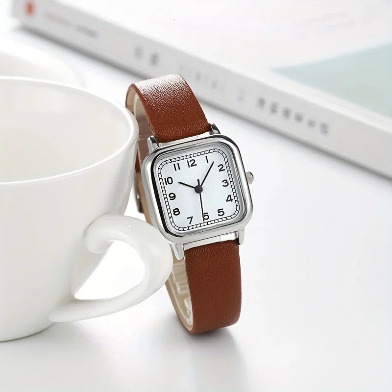 Casual Square Pointer Quartz Watch Analog PU Leather Wristwatch For Women Girls Students Qme