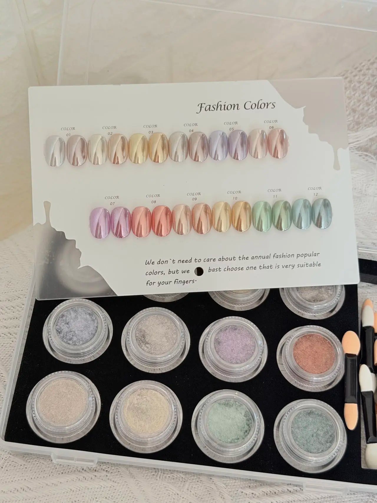 Aurora Pearl Chrome Nail Powder Complete Storage Case Display Card Qme