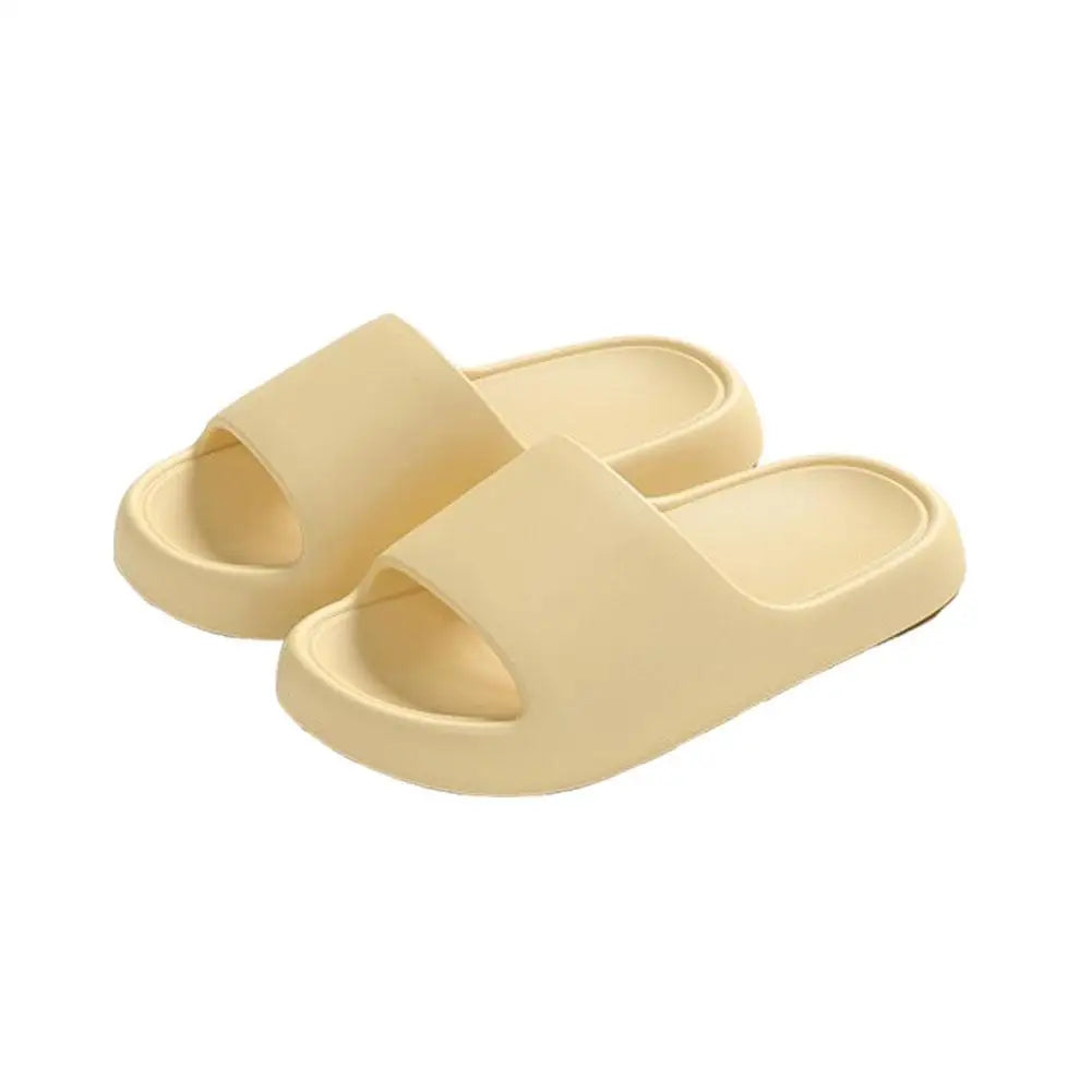 Unisex Bathroom Slippers Cloud Cushion Slides Summer Flat Sandals Thick Platform Shoes Man Indoor Non-Slip Couple Flip Flops Qme 38-39 Yellow