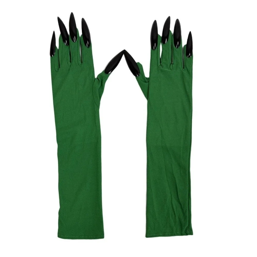 Fancy Props Halloween Cosplay Gloves Solid Long Nails Witch Costume Qme Green