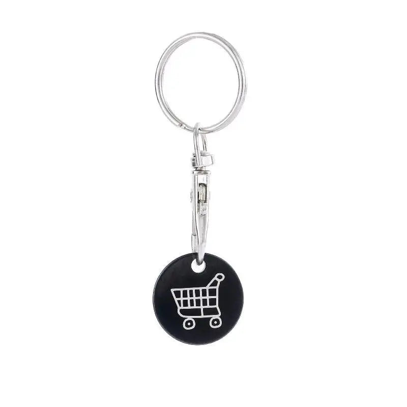 1 PCS Supermarket Token Keychain, Stainless Steel Mini Shopping Cart, Portable Stylish Pendant Qme Black
